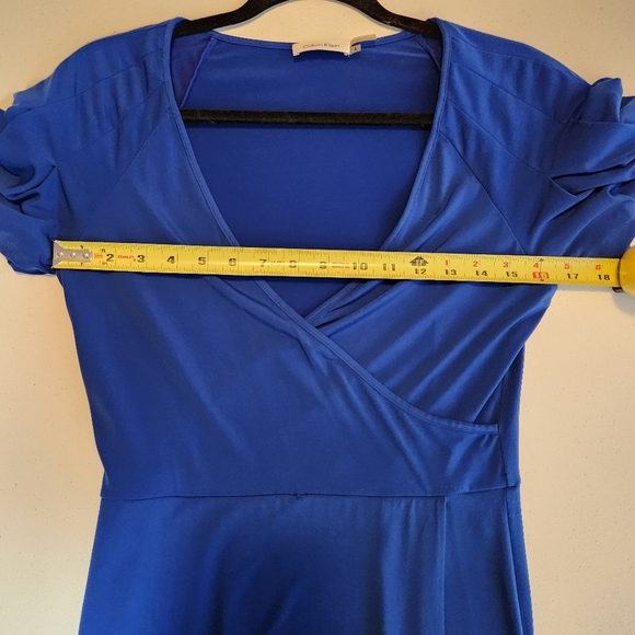 Calvin Klein Blue Short Sleeve Knee Length Dress Stretchy Wrap V-Neck Office - Picture 7 of 10